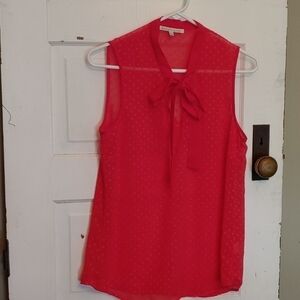 Daniel Rainn Sheer Sleeveless Textured Red Split Neck Shirt Size Small